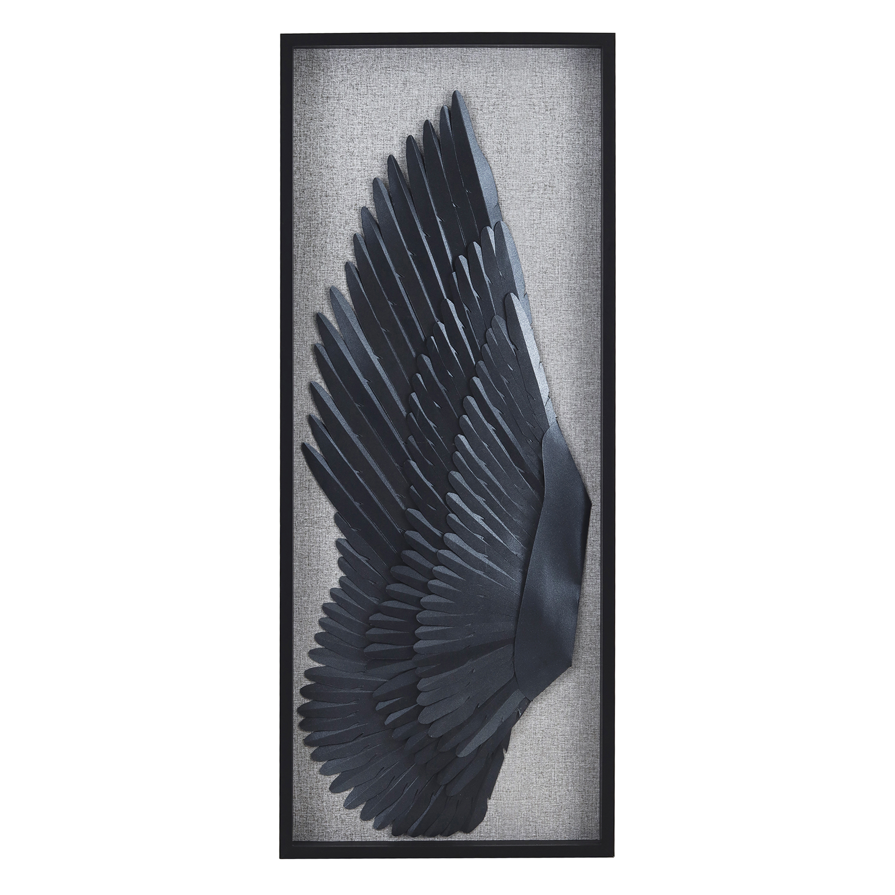 Quadro Arte Manual Origami Asa Esquerda Cinza com Vidro 100x40cm