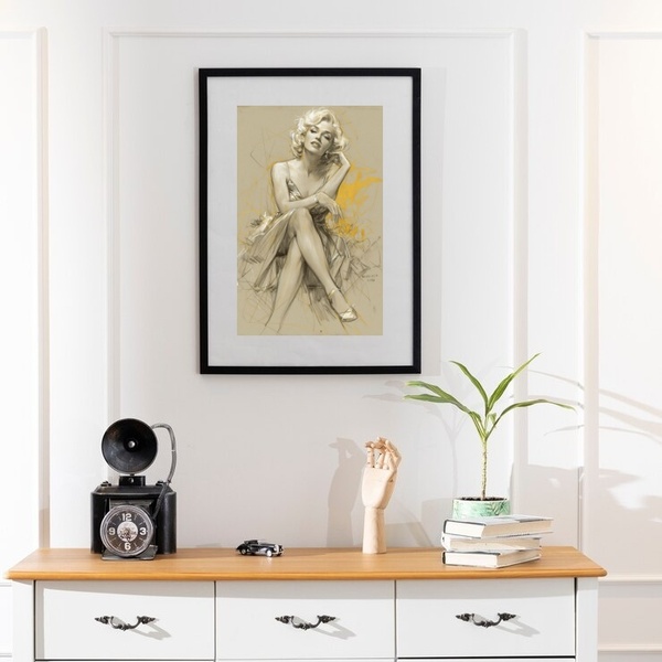 Quadro Arte Marilyn Bege - 60x48cm Moldura Branca