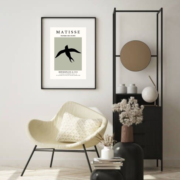 Quadro Arte Matisse Andorinha - 60x48cm Moldura Branca