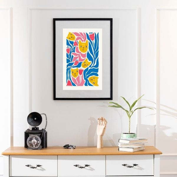 Quadro Arte Matisse Gatos - 60x48cm Moldura Preta