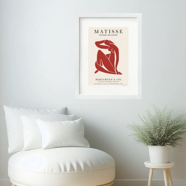 Quadro Arte Matisse Mulher Vermelho- 60x48cm Moldura Branca