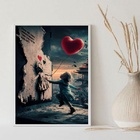 Quadro Arte Menina Balão Coração 33x24cm - Com Vidro Moldura