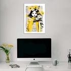 Quadro Arte Menina Margaridas 24x18cm - Com Vidro Moldura Pre