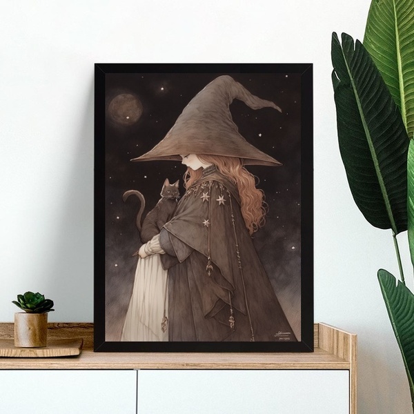 Quadro Arte Menininha Bruxa 24x18cm - Com Vidro Moldura Preta