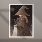 Quadro Arte Menininha Bruxa 45x34cm - Com Vidro Moldura Branca