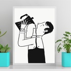 Quadro Arte Minimalista Café 33x24cm - Com Vidro Moldura Preta