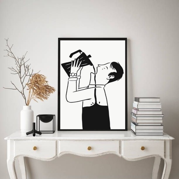 Quadro Arte Minimalista Café 45x34cm Moldura Preta