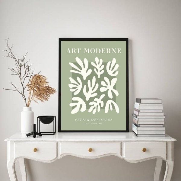 Quadro Arte Moderna Abstrata Matisse Verde 24x18cm - Com Vidr