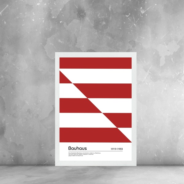 Quadro Arte Moderna Bauhaus Vermelho E Branco - Listras 33x24