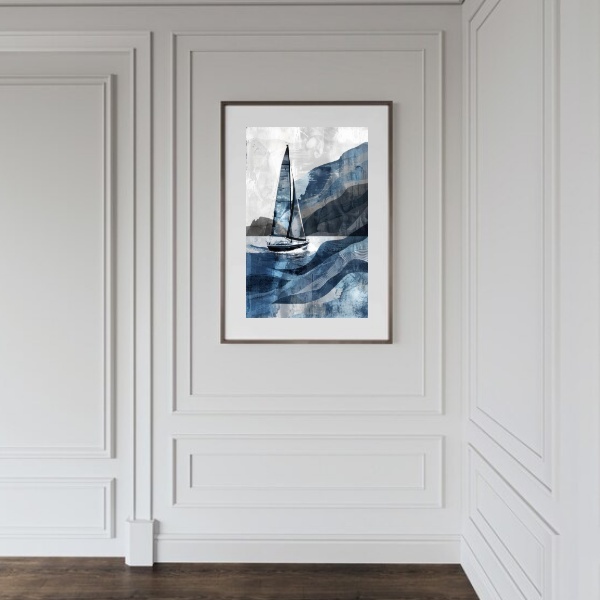 Quadro Arte Nautica Barco Abstrato - 60x48cm Moldura Branca