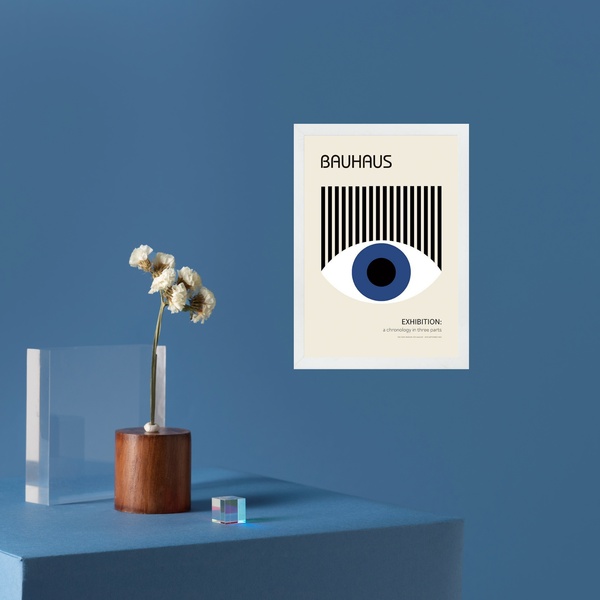 Quadro Arte Olho Azul - Bauhaus 45x34cm - Com Vidro Moldura P