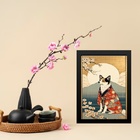 Quadro Arte Oriental Paisagem Com Cachorro 33x24cm Moldura Br