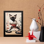 Quadro Arte Oriental Sushi Cat 33x24cm Moldura Preta
