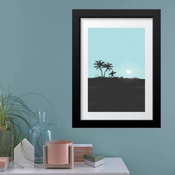 Quadro Arte Paisagem Surfista - 60x48cm Moldura:madeira Preta