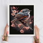 Quadro Arte Passarinho Com Flores 45x34cm - Com Vidro Moldura