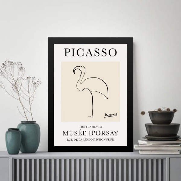 Quadro Arte Picasso - Flamingo 45x34cm Moldura Preta
