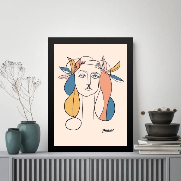 Quadro Arte Picasso - Mulher Colorida 33x24cm Moldura Preta