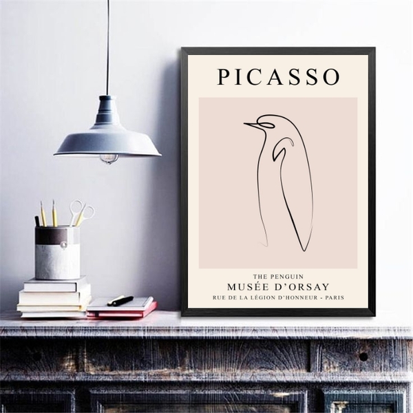 Quadro Arte Picasso - Pinguim 45x34cm Moldura:madeira Branca