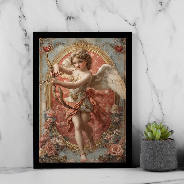 Quadro Arte Sacra Clássica Anjo Cupido 33x24cm - Com Vidro Mo