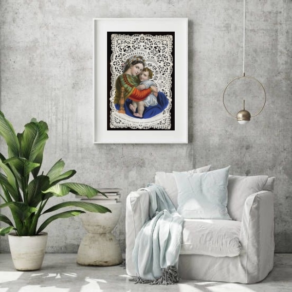 Quadro Arte Sacra Maria E Menino Jesus - 60x48cm Moldura:made