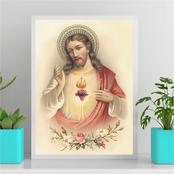 Quadro Arte Sacra Sagrado Coração De Jesus Vintage 45x34cm -