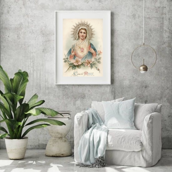 Quadro Arte Sacra Sagrado Coração De Maria Vintage - 60x48cm