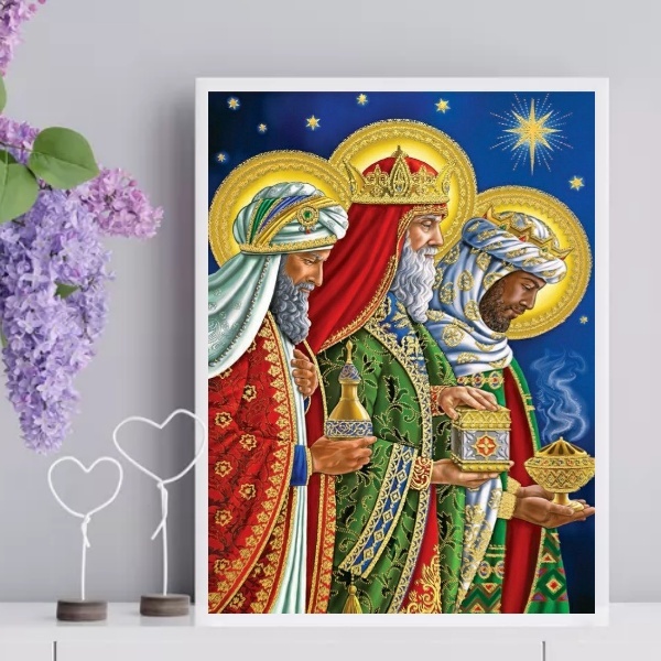 Quadro Arte Sagrada 3 Reis Magos 24x18cm - Com Vidro Moldura