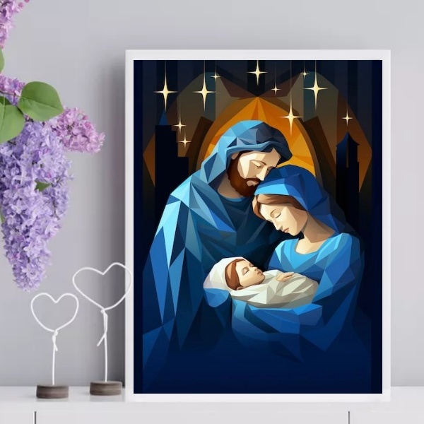 Quadro Arte Sagrada Família Moderna 24x18cm - Com Vidro Moldu