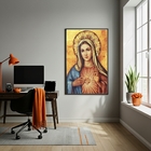 Quadro Arte Sagrado Coração De Maria  - 70x50cm Moldura Branca