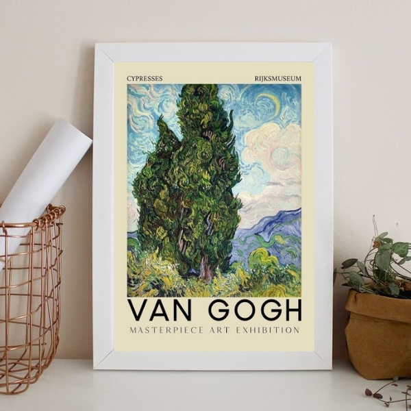 Quadro Arte Van Gogh - Cypresses 33x24cm - Com Vidro Moldura: