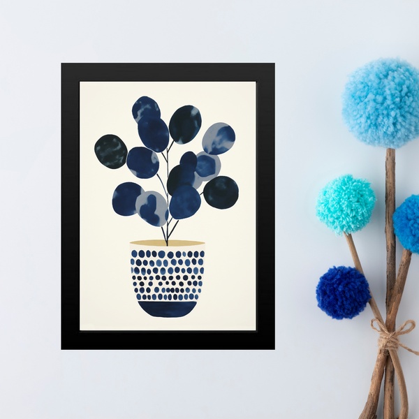 Quadro Arte Vaso De Flores Azuis - Bolinhas 24x18cm Moldura B