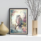 Quadro Arte Vintage Coruja 45x34cm - Com Vidro Moldura Preta
