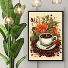 Quadro Arte Xícara De Café Com Flores 33x24cm Moldura Branca