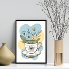 Quadro Arte Xícara De Chá Abstrata Flores 33x24cm - Com Vidro