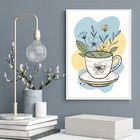 Quadro Arte Xícara De Chá Abstrata Flores 45x34cm - Com Vidro