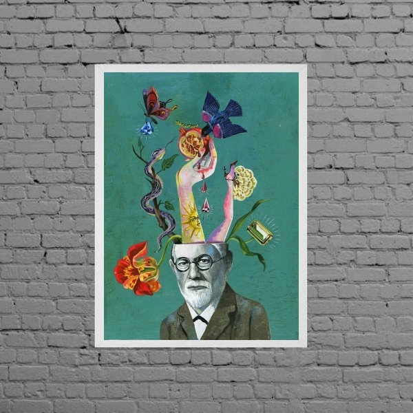 Quadro Artístico Freud Colagem 33x24cm Moldura:madeira Preta