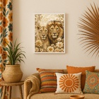 Quadro Artístico Leão E Leoa Com Flores 33x24cm Moldura Preta