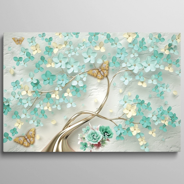 Quadro Árvore De Flores Verde - 1 Tela