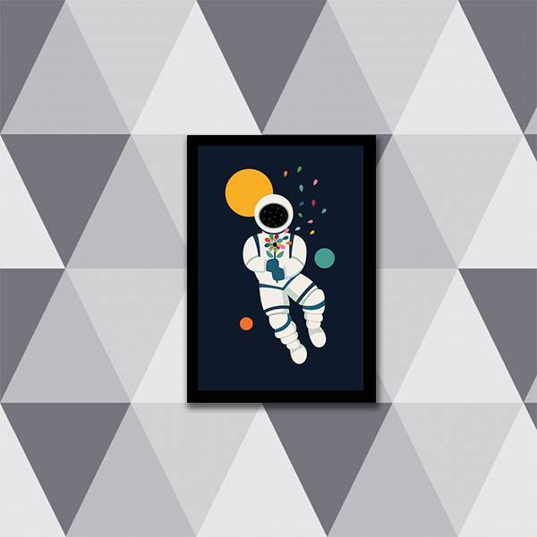 Quadro Astronauta 33x24cm - Com Vidro Moldura:madeira Branca