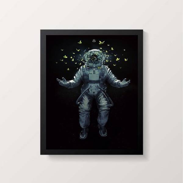 Quadro Astronauta Com Borboletas A4 (20 X 30)