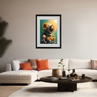 Quadro Astronauta Girassóis 60x48cm Moldura Branca