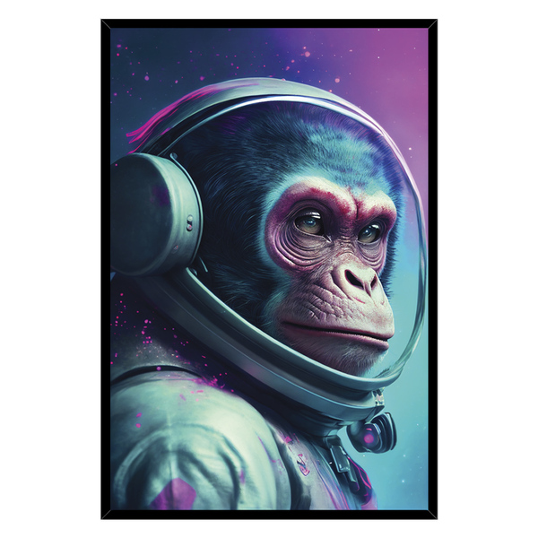 Quadro Astronauta Macaco Moldura Cx Alta 40x60cm - Moldura Pr