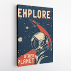 Quadro Astronauta Retro Explore Planetas Canvas 60x40cm