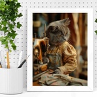 Quadro Atelier De Costura Retrô - Gatinha 24x18cm - Com Vidro