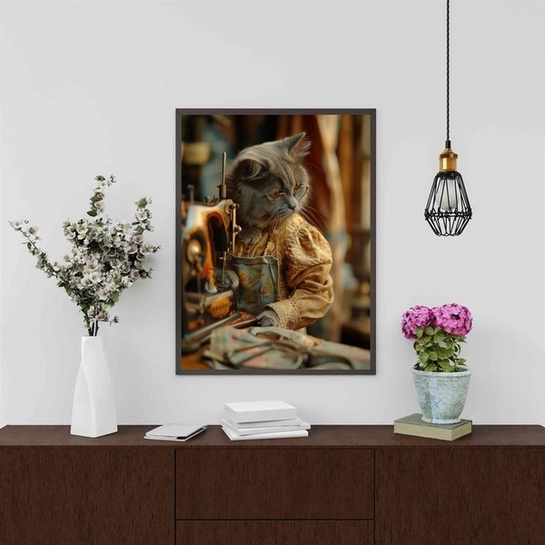 Quadro Atelier De Costura Retrô - Gatinha 33x24cm Moldura Pre