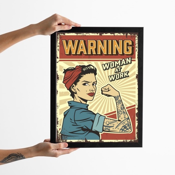 Quadro Atenção Mulheres Trabalhando 45x34cm Moldura Branca
