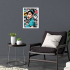 Quadro Audrey Hepburn Fundo Colagem 24x18cm Moldura Branca
