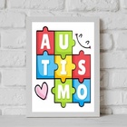 Quadro Autismo - Quebra Cabeça 33x24cm - Com Vidro Moldura Pr