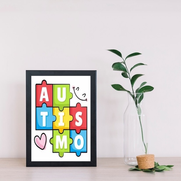 Quadro Autismo - Quebra Cabeça 33x24cm - Com Vidro Moldura Pr