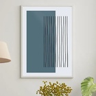 Quadro Azul Petróleo Abstrato Linhas 33x24cm - Com Vidro Mold